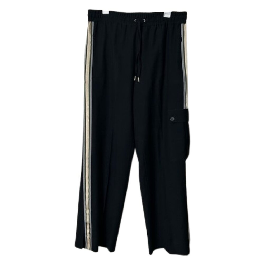 ME+EM black tuxedo stripe drawstring wide leg pant UK 14 US 10